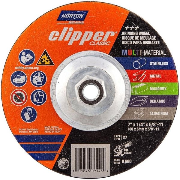 Norton Clipper Clipper Classic AC AOSC Series Grinding Wheel, 7 in Dia, 14 in Thick, 5811 Arbor 70184609145